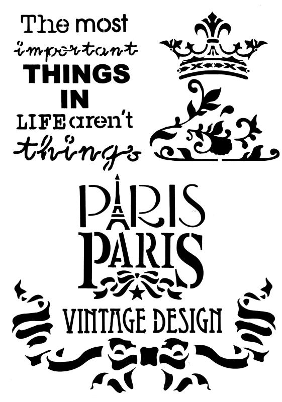 Schablone Paris Vintage Text DIN A 4